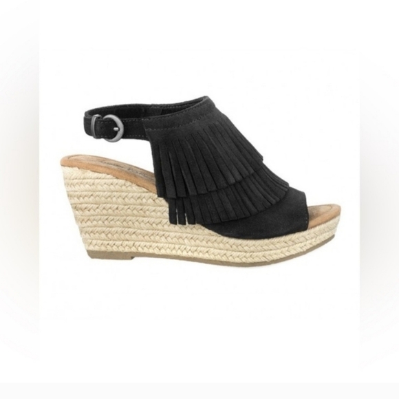 Minnetonka Ashley Western Fringe Bohemian Espadrille Wedge Bikercore Slingback - Picture 2 of 10